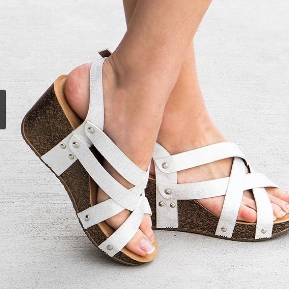 Silver Cork Platform Wedge Sandals - Picture 2 of 2